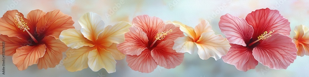Fototapeta premium Hibiscus doll, tropical petals, vibrant design, watercolor style , closes up