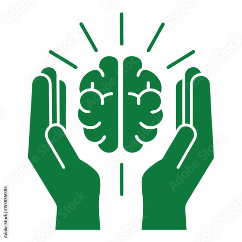 Abstract brain symbol held in supportive hands concept of mental health support
