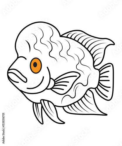 Flowerhorn Fish Line Art Illustration