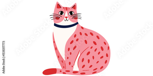 A charming illustration of a friendly cat with a playful demeanor, showcasing a stylized design and a vibrant color palette. The cat's adorable features and whimsical style.