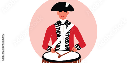 An illustration of a Colonial era Drummer boy with drum, a timeless piece depicting the vibrant spirit of the era.