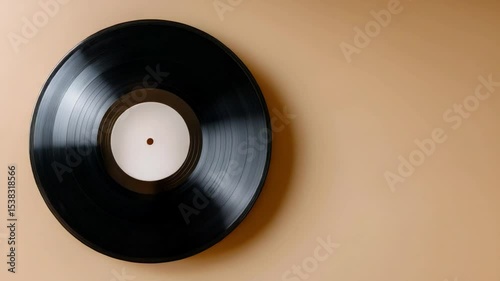 Black Vinyl Record Mockup with Beige Background for Branding