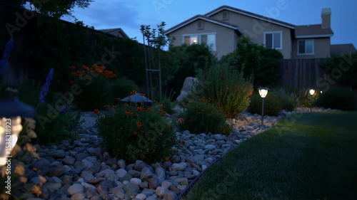 Garden Pathway Lighting Illuminating Nighttime Landscape Scene in Warm Soft Glow