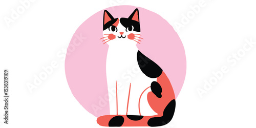 An adorable cat sitting poised against a soft pink backdrop. A serene and adorable feline, with vibrant colors, embodies tranquility. 