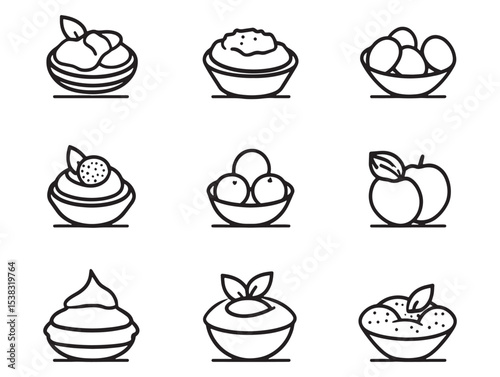 Peach Cobbler Delicious Homemade Dessert Line Art Vector
