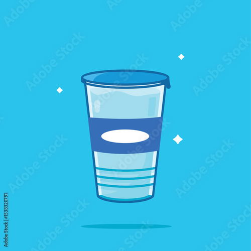 Minimalist glass plastic water bottle, healthy blue drinking water packed in a bottle, recyclable, and easy to store liquids.