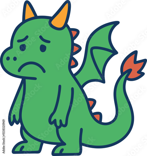 Sad Cartoon Dragon Vector Illustration