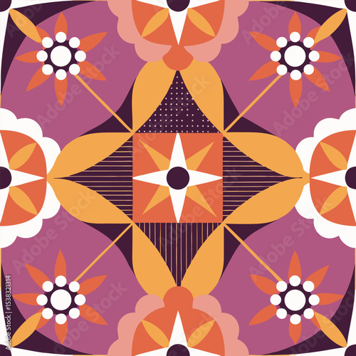 Geometric floral pattern in autumnal hues