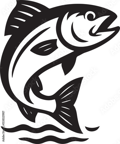 umping salmon or trout fish in a retro woodcut style