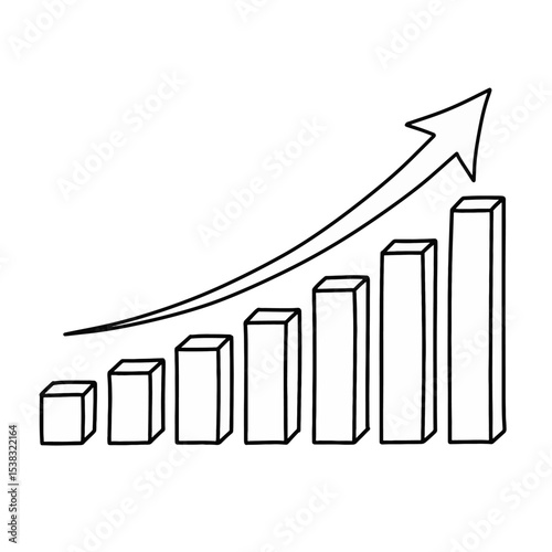 Growing bar graph with upward arrow vector. Business growth chart Illustration. financial progress and success