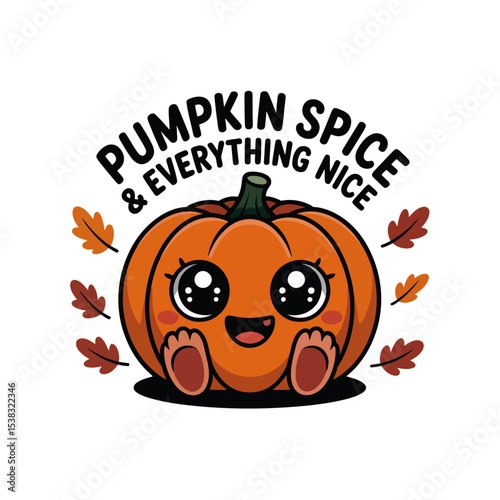 Cute black and white pumpkin with text Pumpkin spice and everything nice. Perfect for fall decor, social media posts, and merchandise.