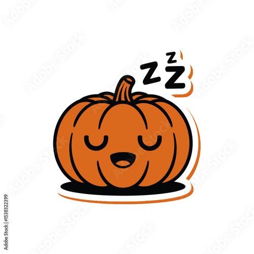 Cute black and white sleeping pumpkin cartoon perfect for fall and Halloween designs, kids' products, and seasonal promotions.