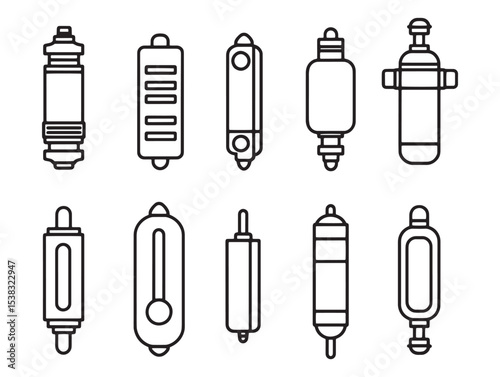 Pneumatic Cylinder Engineering Diagram Simple Line Art Graphic 