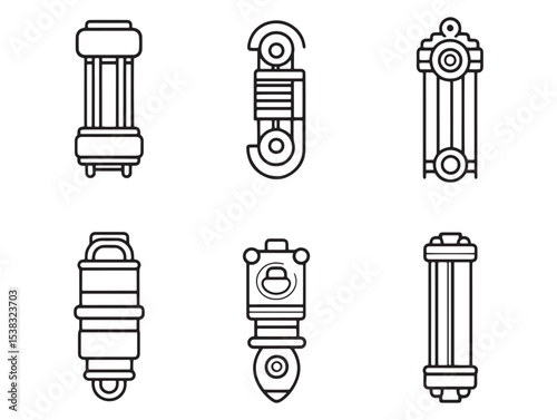 Pneumatic Cylinder Technical Drawing Minimalist Vector Illustration 