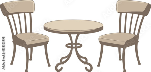 Simple Beige Chairs and Round Table Set for Cafe