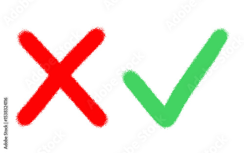 Green check mark and red cross mark icon vector illustration. Correct incorrect evaluation illustration