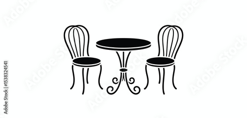 Simple Black Silhouette of Bistro Table and Two Chairs
