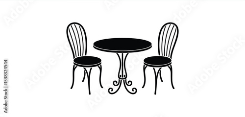 Simple Black Silhouette of a Small Round Table and Two Chairs
