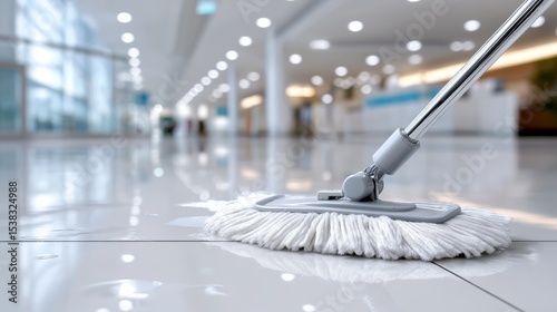 Wallpaper Mural Floor cleaning process in a modern indoor space during daytime Torontodigital.ca