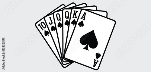 Royal Flush in Spades Playing Cards Illustration