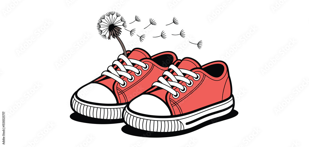 Obraz premium Red Canvas Shoes with Dandelion Illustration