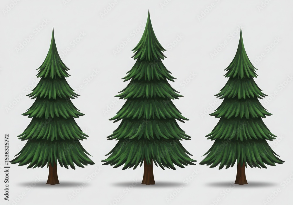 Fototapeta premium Three evergreen trees illustration on a light background