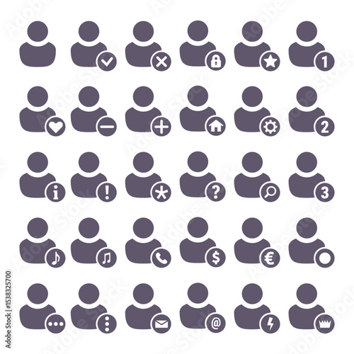 User status icons set. Simple silhouettes with various symbols. Vector icons isolated on a white background