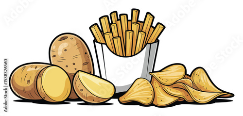 Potatoes French Fries and Potato Chips Illustration