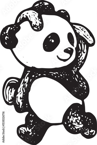 A stylish black-and-white panda illustration wearing a hat, perfect for fashion-themed designs, kids' apparel, or quirky animal art with a cute and trendy character flair