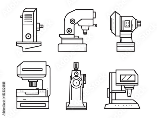 Precision Milling Machine Engineering Equipment Line Art Design 