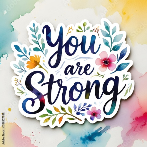 Inspirational Floral Quote Design – “You Are Strong” Watercolor Typography Art