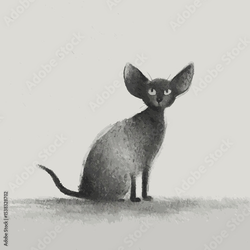 Gray cat sitting calmly on neutral background  
