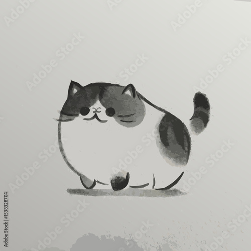 Cartoon cat walking with a happy expression on a light background  