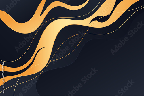 Flowing gold wave lines twist and swirl on a deep dark backdrop creating a rich and dynamic abstract background
