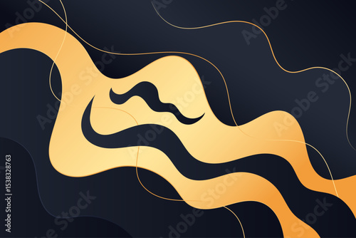 Curved gold ribbons move dynamically over a dark background creating a stylish wavy abstract effect