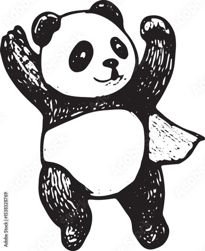 A bold black-and-white panda illustration as a superhero with a cape, ideal for comic-themed designs, kids' toys, or heroic animal art with a cute and powerful character vibe