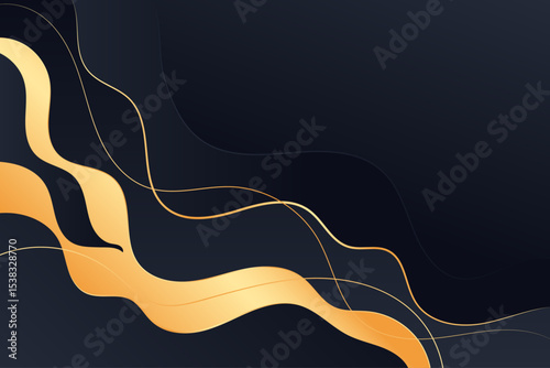 Elegant gold wave shapes with dynamic flow on a smooth dark backdrop create a high-end abstract design