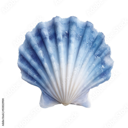 A beautifully textured blue seashell displayed against a white isolated background, showcasing intricate patterns and colors, ideal for coastal themed designs.