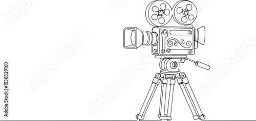 Vintage film camera on tripod, old retro movie equipment, professional video recorder, classic cinematic device, filmmaking tool, studio gear for cinema, analog recording, 