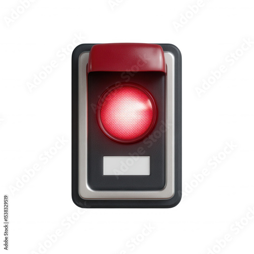 A close-up view of a red stop button on a control panel, designed for emergency use. Ideal for concepts related to safety and caution in technology environments.
