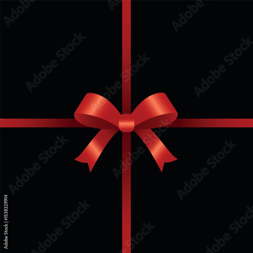 Elegant festive red ribbon with bow on black background decor