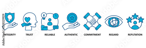 Credibility banner web icon vector illustration concept with icon of integrity, trust, reliable, authentic, commitment, regard, and reputation