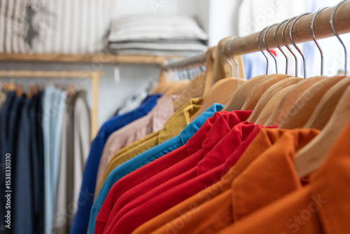 Colourful Clothing Rack in Boutique Store Display photo