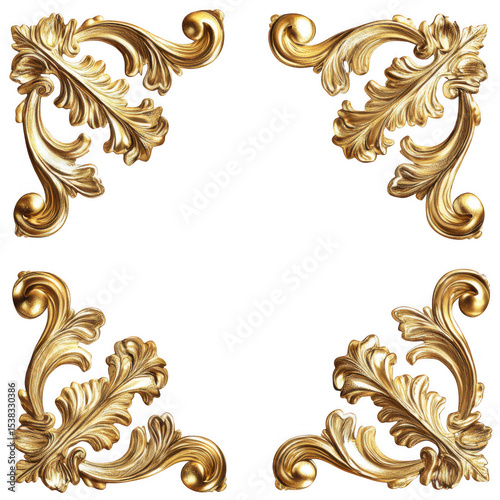 Gold ornate corner frame design isolated on transparent background