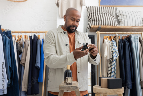 Man browsing grooming items in a retail store