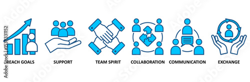 Working together banner web icon vector illustration concept for team management with an icon of collaboration, reach goals, team spirit, support, communication, and exchange