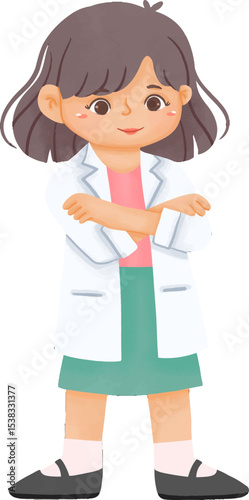 Confident Young Scientist: An illustration of a young, confident scientist in a lab coat, embodying curiosity and the spirit of scientific inquiry.