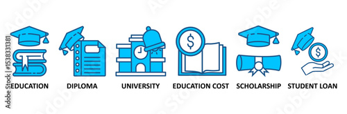 Scholarship banner web icon vector illustration concept with icon of education, diploma, university, education cost, scholarship, loan student
