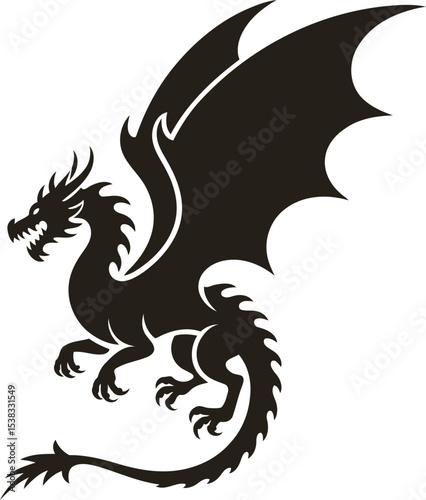 Dragon Silhouette, Majestic Creature with Large Wings.