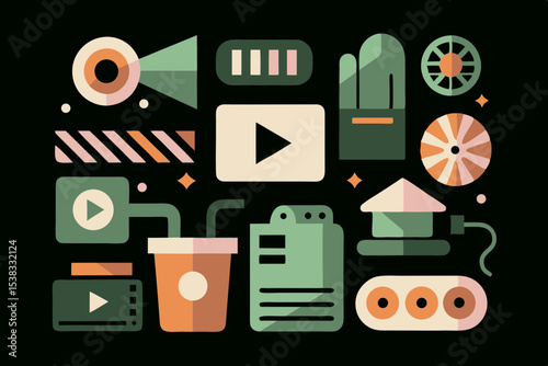 Colorful Cinema and Video Vector Illustrations for Digital Content Creation